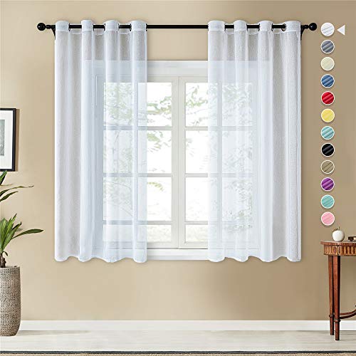 Topfinel 2 Piezas Modernas Visillos para Ventanas Cortinas Dormitorio con Ojales,140x160cm,Blancas