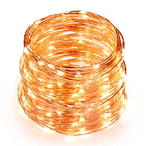 TOPLUS Cadena de luces LED Blanco Cálido, 10m 100 Leds, IP65 Impermeable, Alambre de Cobre para Decoración, Conexión USB, 5V