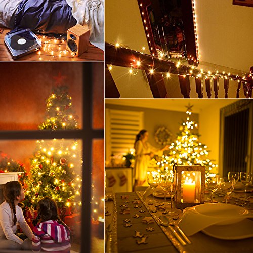TOPLUS Cadena de luces LED Blanco Cálido, 10m 100 Leds, IP65 Impermeable, Alambre de Cobre para Decoración, Conexión USB, 5V