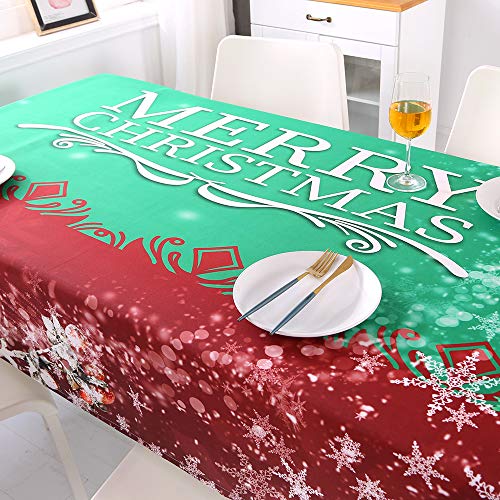 Topmail Mantel Navideño para Mesa Antimanchas Rectangular Cubierta de Mesa para Navidad en Poliéster Mantel para Comedor Cocina Verde Rojo 140x220cm