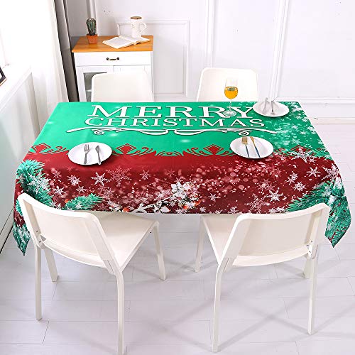 Topmail Mantel Navideño para Mesa Antimanchas Rectangular Cubierta de Mesa para Navidad en Poliéster Mantel para Comedor Cocina Verde Rojo 140x220cm