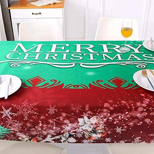 Topmail Mantel Navideño para Mesa Antimanchas Rectangular Cubierta de Mesa para Navidad en Poliéster Mantel para Comedor Cocina Verde Rojo 140x220cm