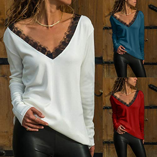 Tops de mujer ZODOF Mujeres Elegante Camisetas de Encaje Floral Mangas Largas See Through T Shirt Camisas Basic Blusa Tops