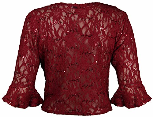 Torera de encaje de manga 3/4 corta para mujer con nudo, talla grande Rojo rosso 24-26