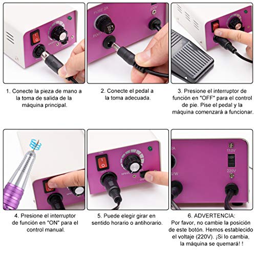 Torno para uñas acrilicas Paquete de máquina de pulido de uñas eléctrica de con Pedal Manicura Pedicura Limas de uñas 6 aguja de pulido 300 bandas de lijado