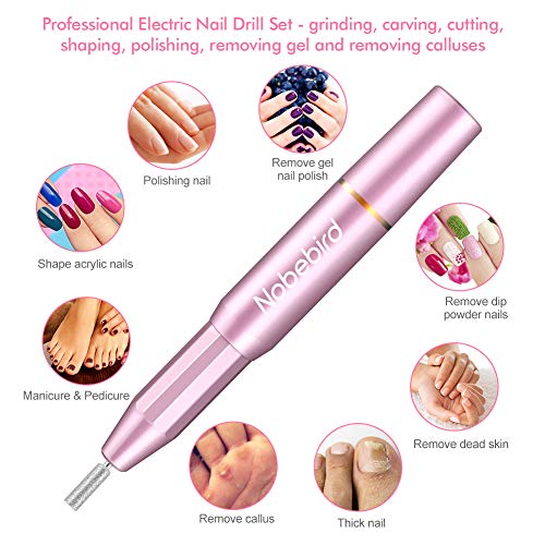 Torno para uñas, Lima de Uñas Profesionales con Manicura Pedicura Taladro eléctrico, 11 Tipos de Brocas de Pulido, Kit de pulido eléctrica para remover gel acrílico