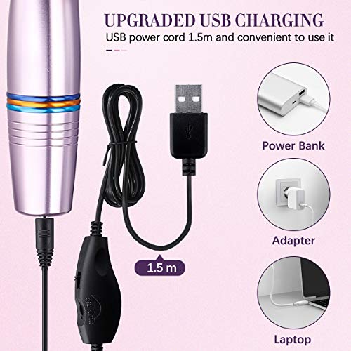 Torno para Uñas,Liaboe lima de uñas eléctrica,lima de uñas electrica manicura con lima de uñas de cristal, Kit de Manicura Eléctrico con 1 Cepillo limpieza, 11 Cabezales y 25 bucles de lija