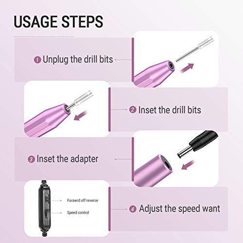 Torno para Uñas,Teaisiy 11 en 1 set Lima Electrica Uñas set de Manicura y Pedicura, Ajustable Limas de Uñas Profesionales para Pedicura Electrico, set Manicura para Salón DIY(Morado)