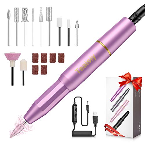 Torno para Uñas,Teaisiy 11 en 1 set Lima Electrica Uñas set de Manicura y Pedicura, Ajustable Limas de Uñas Profesionales para Pedicura Electrico, set Manicura para Salón DIY(Morado)
