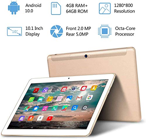 TOSCIDO 4G LTE Tablet 10 Pulgadas - Android 10.0 ,4GB RAM,64GB ROM,Octa Core ,Doule Sim,WiFi,Doble Altavoz Estéreo - Oro