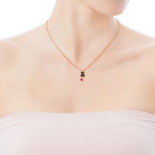 TOUS Collar Motif de Plata Vermeil Rosa, espinela y rubí. Largo 45 cm, Colgante 0,9 cm