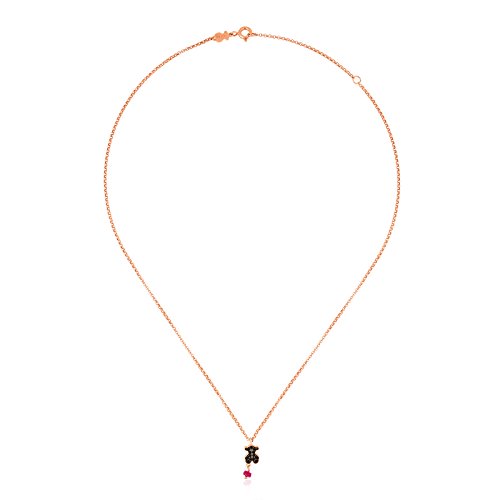 TOUS Collar Motif de Plata Vermeil Rosa, espinela y rubí. Largo 45 cm, Colgante 0,9 cm