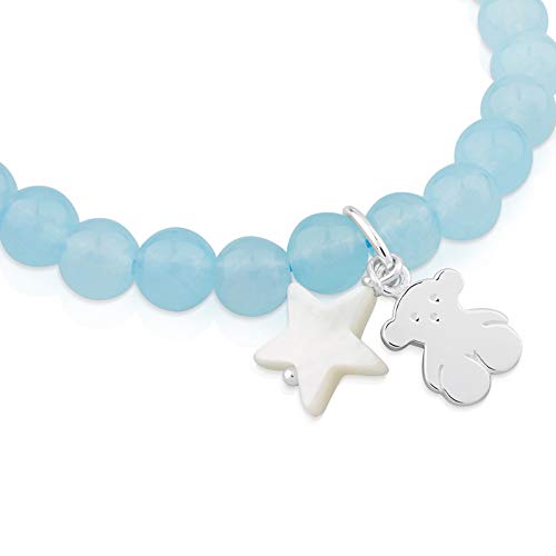 TOUS Pulsera azúl elástica con calcedonias de 0,6 cm, oso y estrella en Plata de Primera Ley, Diámetro 16,5 cm