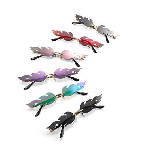 TOYANDONA 1 Piezas Gafas de Sol de Llama de Fuego de Moda Gafas de Sol de Onda sin Montura Gafas Gafas de Sol Estrechas para Gafas de Fiesta Unisex-Adultas (Verde)