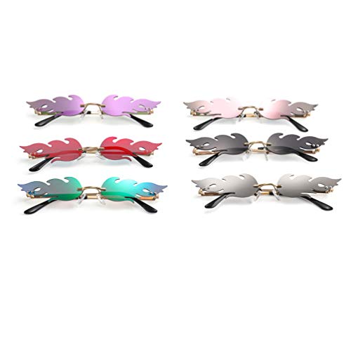 TOYANDONA 1 Piezas Gafas de Sol de Llama de Fuego de Moda Gafas de Sol de Onda sin Montura Gafas Gafas de Sol Estrechas para Gafas de Fiesta Unisex-Adultas (Verde)