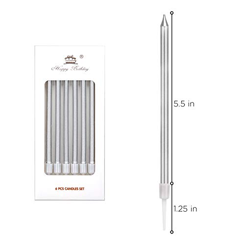 TOYMIS 24 Piezas Velas de Cumpleaños Metálicas en Titulares Velas Altas de Pastel de Cumpleaños Velas Largas y Finas de Cupcake para Cumpleaños Fiesta de Bodas Decoración de Baby Shower (Plata)