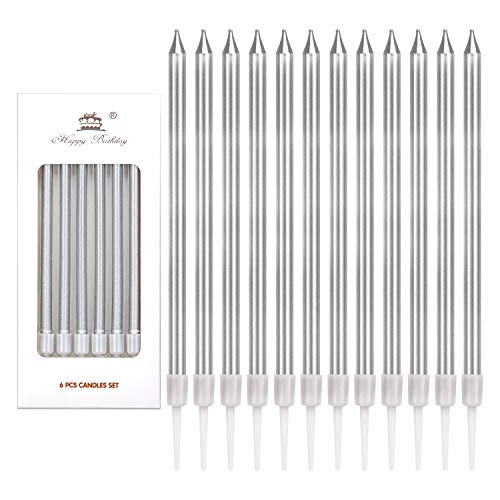 TOYMIS 24 Piezas Velas de Cumpleaños Metálicas en Titulares Velas Altas de Pastel de Cumpleaños Velas Largas y Finas de Cupcake para Cumpleaños Fiesta de Bodas Decoración de Baby Shower (Plata)