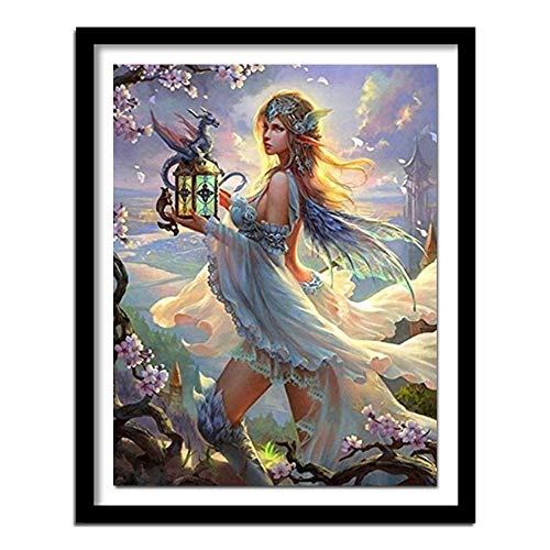 Tpqoaa DIY 5d Diamond pintura por número Kit,Diamantes de imitación de Diamante Bordado de Punto de Cruz para el hogar decoración Mundo de cuento de hadas 40X30CM