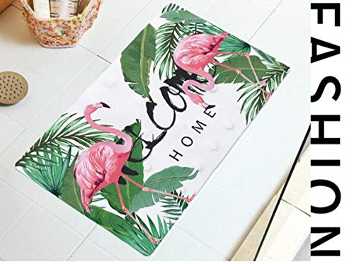 Traann Tappetino da Doccia Antiscivolo, Angolo con Ventose e Foro di Scarico Alfombra Rectangular nórdica Viento Flamingo Anti-caída Rosa 40 * 70cm Verde
