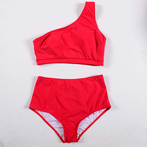 Traje de baño para mujer con cintura alta, con un hombro, a rayas y divididas, (contiene solo traje de baño) Rojo rosso M