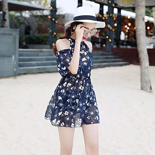 Traje de baño Traje de baño hembra de tres piezas bikini pequeño incienso viento dividido falda conservadora cubierta del tamaño del vientre cofre se reunió traje de baño ( Color : A , Tamaño : L )