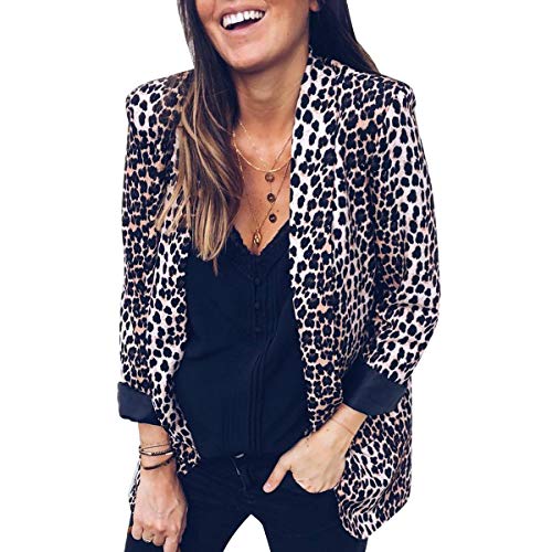 Traje de Trabajo de Negocios Atractivo con Manga Larga de Piel de Serpiente para Mujer Escudo Outwear (Color : Leopard Print, Size : L)