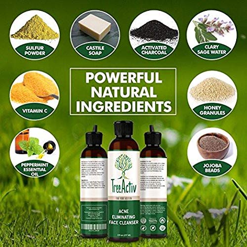 Tratamiento facial natural para eliminar el acné y limpiar la piel, jabón castillo de azufre, carbón vegetal, vitamina C, menta de menta, hombres y mujeres, adolescentes, sensible y sin perfume.