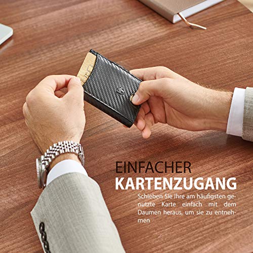 TRAVANDO ® Cartera con Pinza para Billetes Seattle - 9 Compartimientos - Bloqueo RFID - Tarjetero pequeña - Regalo para el Hombre - Estuche Regalo - Diseñado en Alemania (Carbon)
