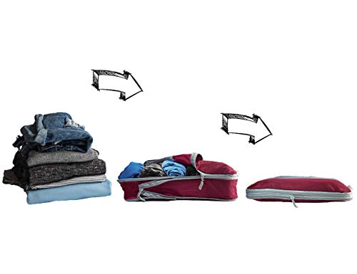 TRAVEL DUDE Organizador de Maletas con Bolsas de Compresión para Equipaje | Bolsas Organizadoras Maleta | Easy Travel | Ultra liviano (Rojo Vino, 7 Piezas)