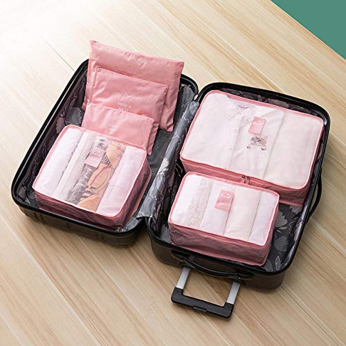Travel Luggage Storage Bag Travel Organizers Packing Bags Travel Essentials Bag Transparent Waterproof Saves Time Space Visibility for Drying Clothes Shoes Cosmetics Book (6pcs) Pink