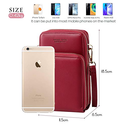 Travistar Bolso de Teléfono Móvil para Mujer Bolsos Bandolera Bolso de Hombro Pequeño Bolsa de Cuero PU Bolso para Crossbody Monedero con Correa Hombro y Ranura para Tarjetas