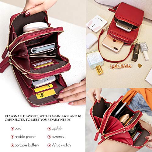 Travistar Bolso de Teléfono Móvil para Mujer Bolsos Bandolera Bolso de Hombro Pequeño Bolsa de Cuero PU Bolso para Crossbody Monedero con Correa Hombro y Ranura para Tarjetas