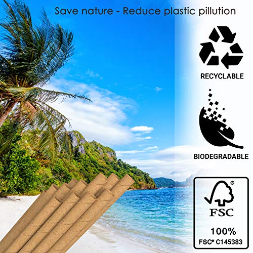 TREBA 400 Pajitas Biodegradables de Papel Kraft– Pajitas para Beber Sin Envueltas – Pajitas Desechables Sin Colorantes Para Cócteles, Bebidas Frías y Calientes – Pajitas Ecologicas Compostables Papel