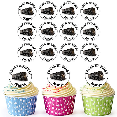 Tren 24 personalizado comestible cupcake toppers/adornos de tarta de cumpleaños – fácil troquelada círculos
