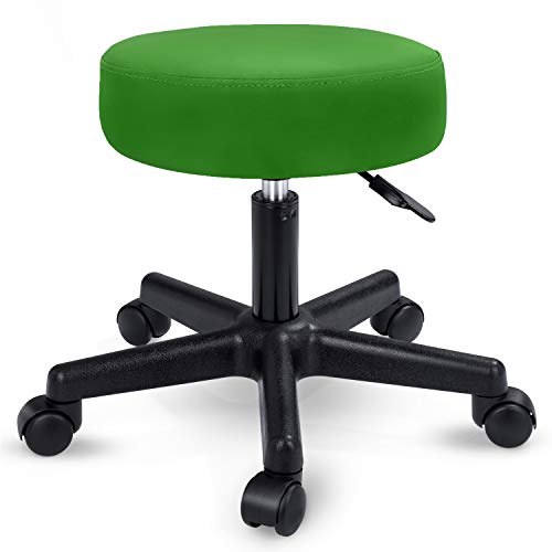 TRESKO Taburete con Ruedas Taburete Giratorio cosmético de Trabajo Consulta, Regulable en Altura, Giratorio en 360°, con Asiento Acolchado de 10 cm y 8 Variantes de Colores (Verde)