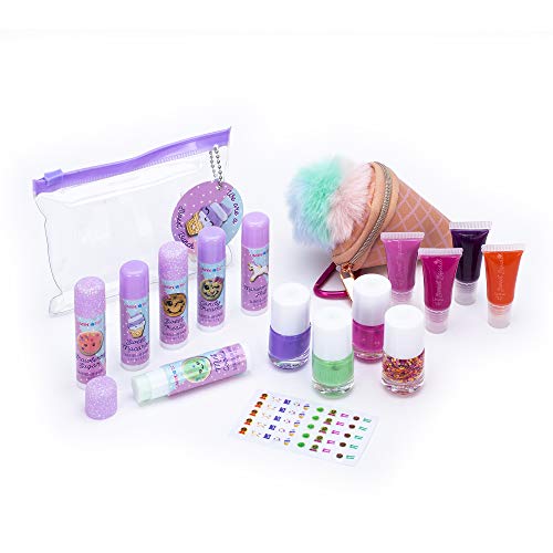 Tri-Coastal Design - Sweet Squad Girls Cosmetics Set de baño con bálsamos labiales perfumados para Niñas, brillo y bolsa de labios y kit de decoración de uñas (Sweet Squad)