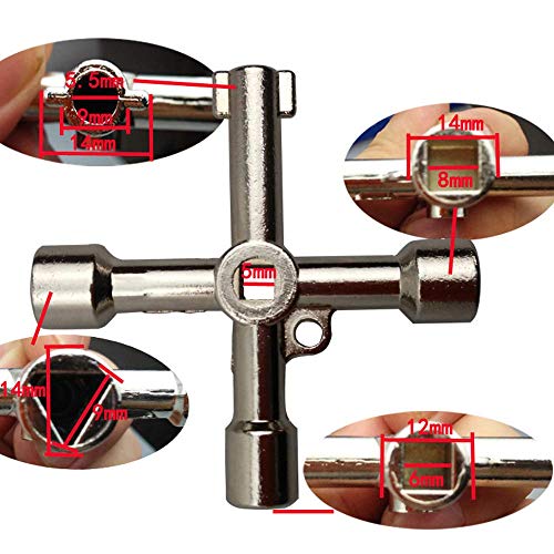 triangulo llave inglesa 2 piezas, 2 piezas Llave de Utilidad Multifuncional 4-Puntas para Abrir Eléctrico Medidor de Gas y Agua Alacena Gabinete puerta de emergencia de liberacion rapida