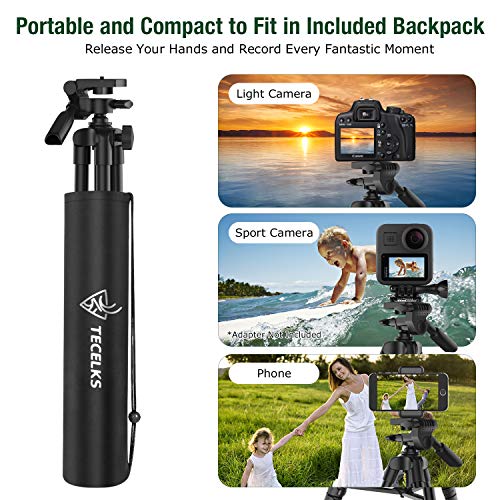 Trípode de Cámara, TECELKS Trípode Móvil (44cm-135cm) de Aluminio con Bluetooth, Soporte de Teléfono, Bolsa de Transporte, Tornillo de Montaje de 1/4", Trípode Ligero de Viaje/Video/Teléfono/ Cámara