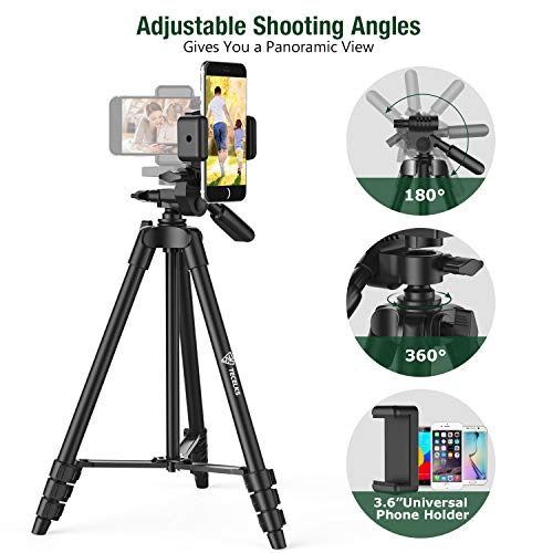 Trípode de Cámara, TECELKS Trípode Móvil (44cm-135cm) de Aluminio con Bluetooth, Soporte de Teléfono, Bolsa de Transporte, Tornillo de Montaje de 1/4", Trípode Ligero de Viaje/Video/Teléfono/ Cámara