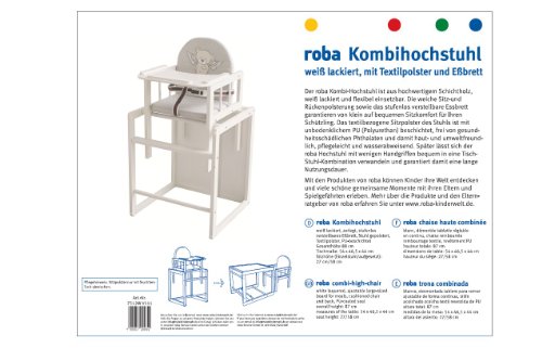 Trona Combi roba, trona con bandeja transformable en silla y mesa independientes, trona infantil en madera natural, asiento tapizado en diseño 'Heartbreaker'