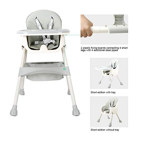 Trona para bebé, con cinturones de seguridad de 5 puntos, bandeja extraíble, trona ajustable en altura, Silla de comedor fácil de montar para niños y niñas (Azur)