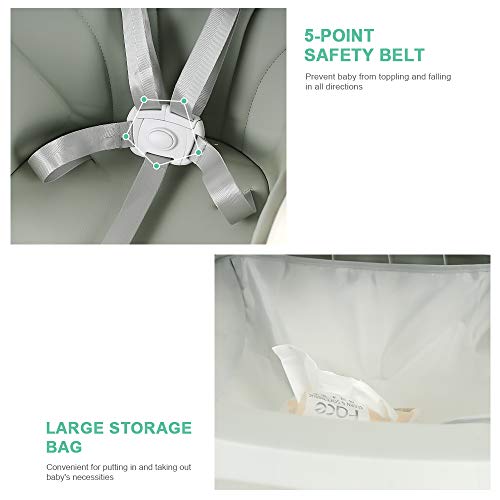 Trona para bebé, con cinturones de seguridad de 5 puntos, bandeja extraíble, trona ajustable en altura, Silla de comedor fácil de montar para niños y niñas (Azur)