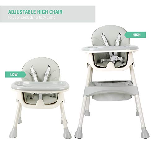 Trona para bebé, con cinturones de seguridad de 5 puntos, bandeja extraíble, trona ajustable en altura, Silla de comedor fácil de montar para niños y niñas (Azur)