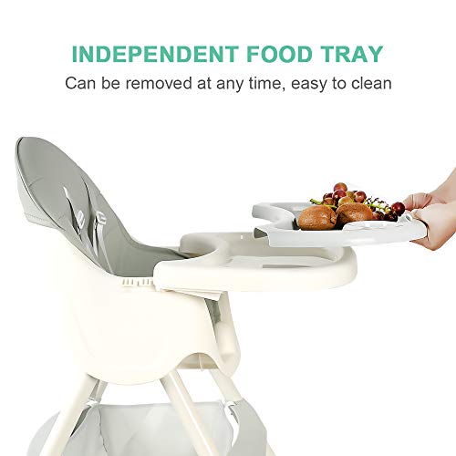 Trona para bebé, con cinturones de seguridad de 5 puntos, bandeja extraíble, trona ajustable en altura, Silla de comedor fácil de montar para niños y niñas (Azur)