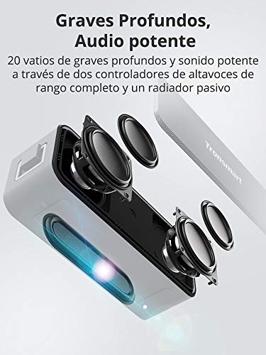 Tronsmart T2 Plus Altavoz Bluetooth 20W, Altavoz Portátil Impermeable IPX7, 24 Horas de Reproducción, Sonido Estéreo TWS, Bluetooth 5.0, Asistente de Voz y Manos Libres para Hogar, Playa, Viajes