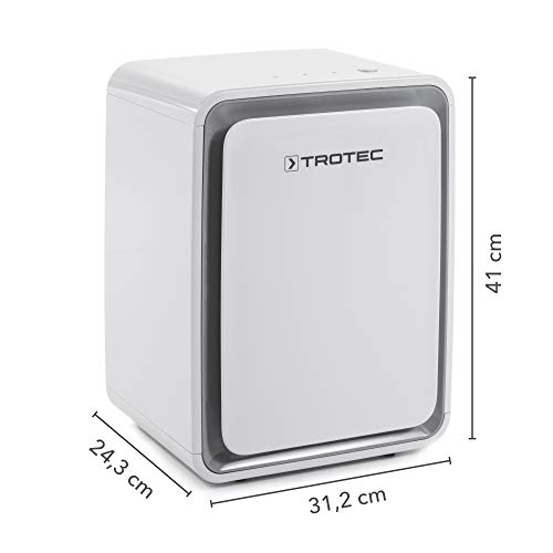 TROTEC Deshumidificador eléctrico TTK 24 E, 10L/24h, Depósito 1,6 L, Portátil, Ligero, para Habitaciones de hasta 15m²/37 m³, Filtro de Aire, Silencioso, 250 W, Auto-Apagado, Blanco
