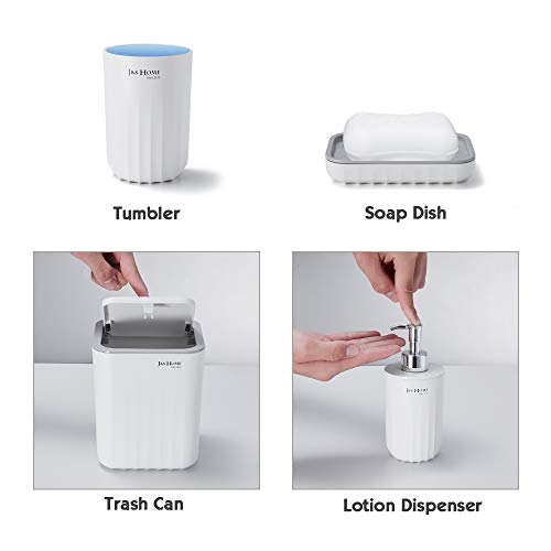 TRUSTLIFE Diseño Moderno, 4 Piezas, Accesorios de Baño para el Hogar y el Hotel, que Incluyen una Taza para Cepillo de Dientes, una Jabonera, un Bote de Basura y un Dispensador de Loción