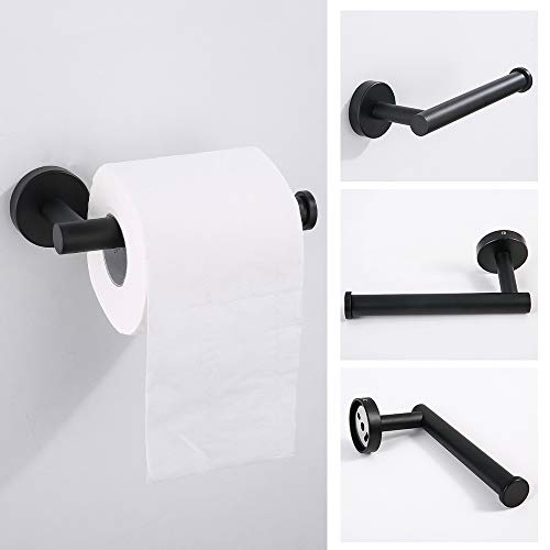 TRUSTLIFE Juego de Accesorios de Baño de Aluminio Toallero Soporte de Papel Higiénico Gancho para Albornoz Montaje en Pared Diseño Moderno Acabado Negro Mate 3 Piezas