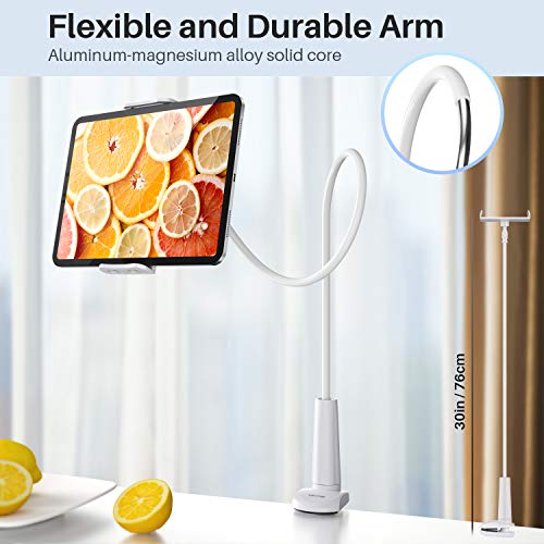 Tryone Soporte Tablet Móvil Multiángulo - Soporte con Brazo de Cuello de Cisne para Serie iPad/Nintendo Switch/Samsung Galaxy Tabs/Huawei Mediapad/Kindle Fire y Más, 75cm de Longitud en Total(Blanco)