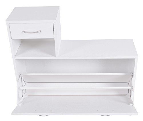 ts-ideen Juego de Perchero Espejo y Zapatero con Cajon en Apariencia de Madera Blanco